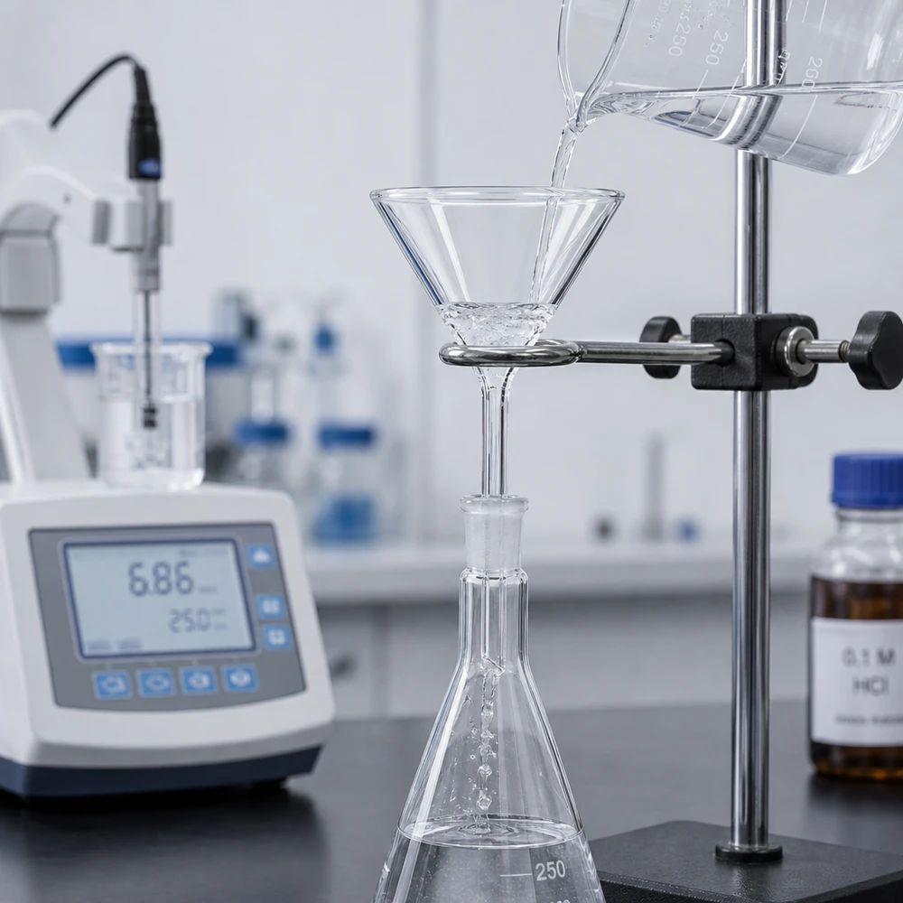 Imbuto Ø 55 mm per calce sodata, angolo 60°, stile corto Imbuto preciso da 55 mm in vetro soda-lime con manico corto per un dosaggio preciso in laboratorio e in cucina