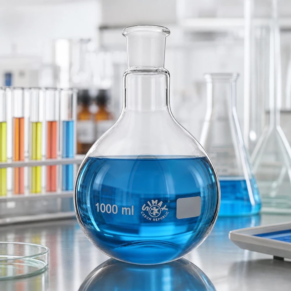 Pallone di reazione trasparente da 1000 ml con forma sferica ergonomica e giunto smerigliato in vetro 29/32