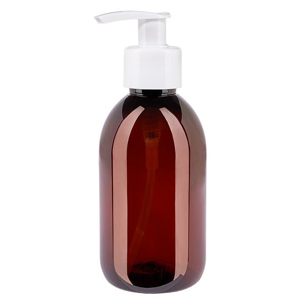 Bottiglia in PET da 250 ml con pompa dosatrice bianca Bottiglia in PET da 250 ml con pompa dosatrice bianca