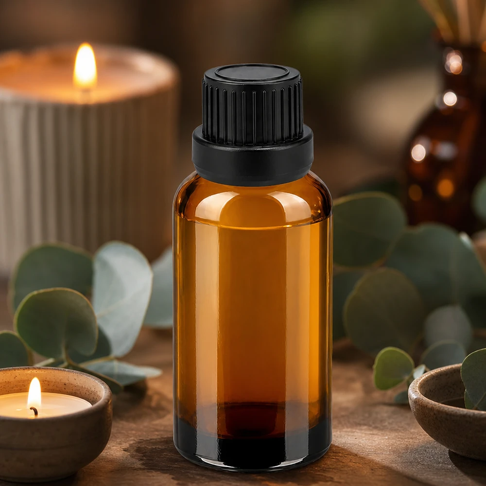 Flacone contagocce da 30 ml 2 mm nero OV BrownLine UT18/30 Flacone compatto in vetro marrone da 30 ml con tappo a prova di bambino per cosmetici naturali