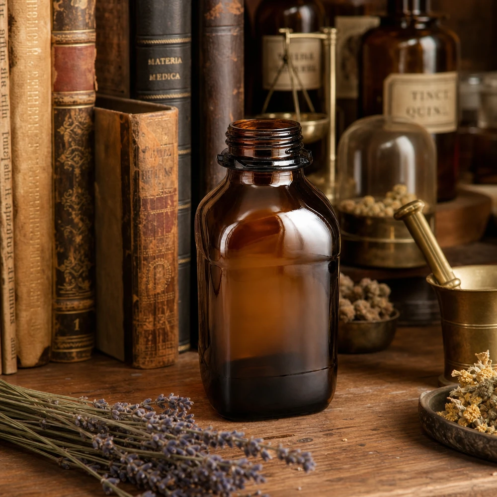 Bottiglia per farmacisti da 1000 ml in vetro ambrato in stile vintage per applicazioni farmaceutiche