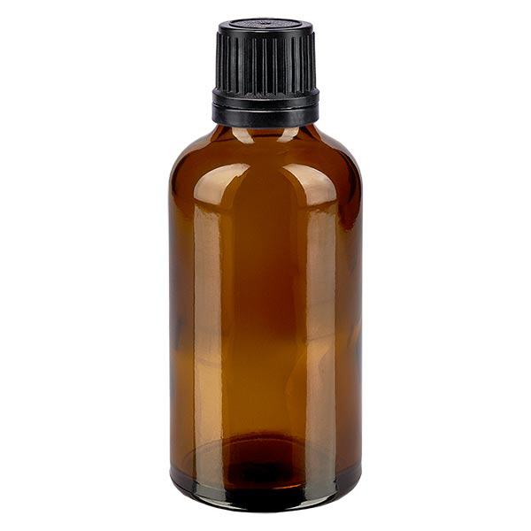 Flacone contagocce marrone 50ml OV nero/1mm ApoGlas Flacone contagocce marrone 50ml OV nero/1mm ApoGlas