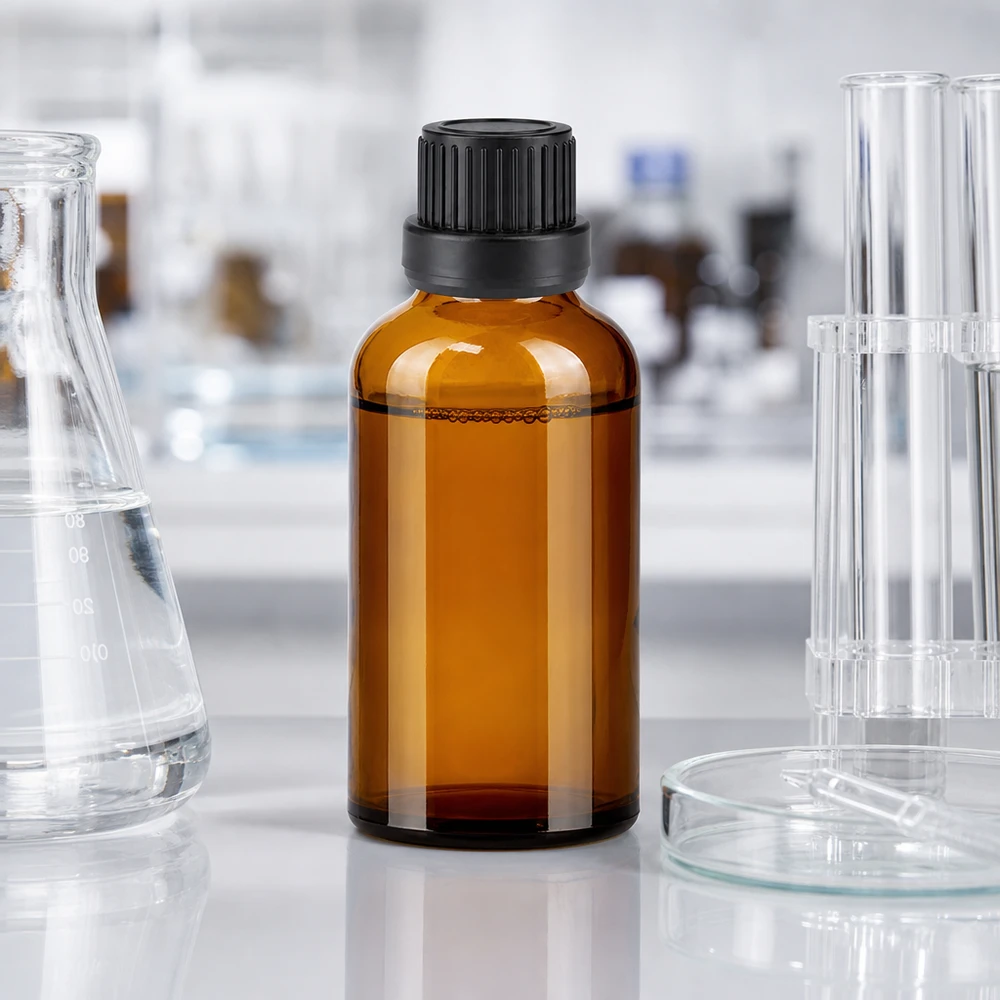 Flacone contagocce da 50 ml 2 mm nero OV BrownLine UT18/50 Flacone medico contagocce da 50 ml in vetro ambrato spesso per la conservazione sicura dei principi attivi
