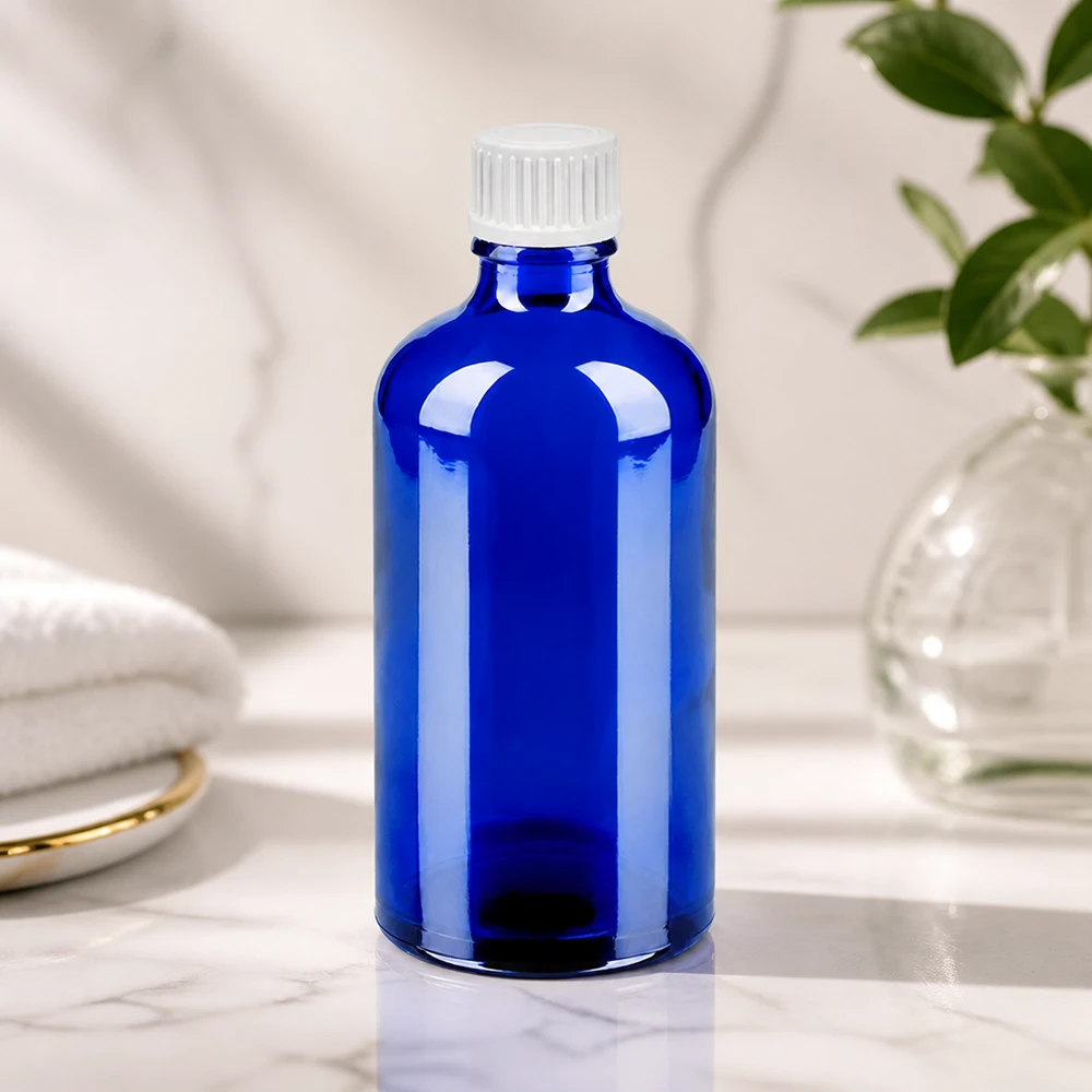 Flacone contagocce da 100 ml 0,9 mm bianco STD BlueLine UT18/100 Pratico flacone in vetro da 100 ml in elegante blu con pratico tappo contagocce bianco