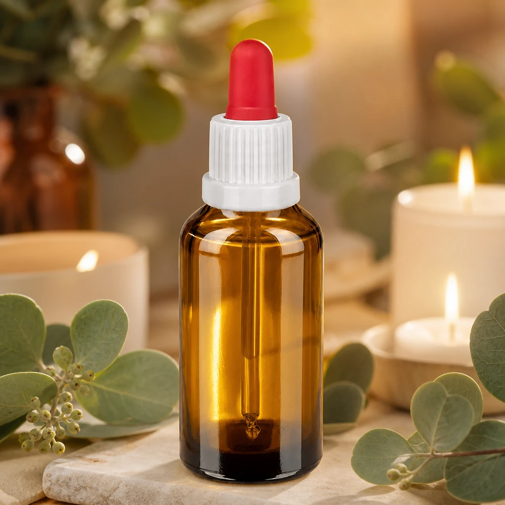 Bottiglia per pipette da 30 ml bianco/rosso OV BrownLine UT18/30 Flacone in vetro ambrato di qualità farmaceutica da 30 ml con tappo a prova di bambino e pipetta dosatrice di precisione