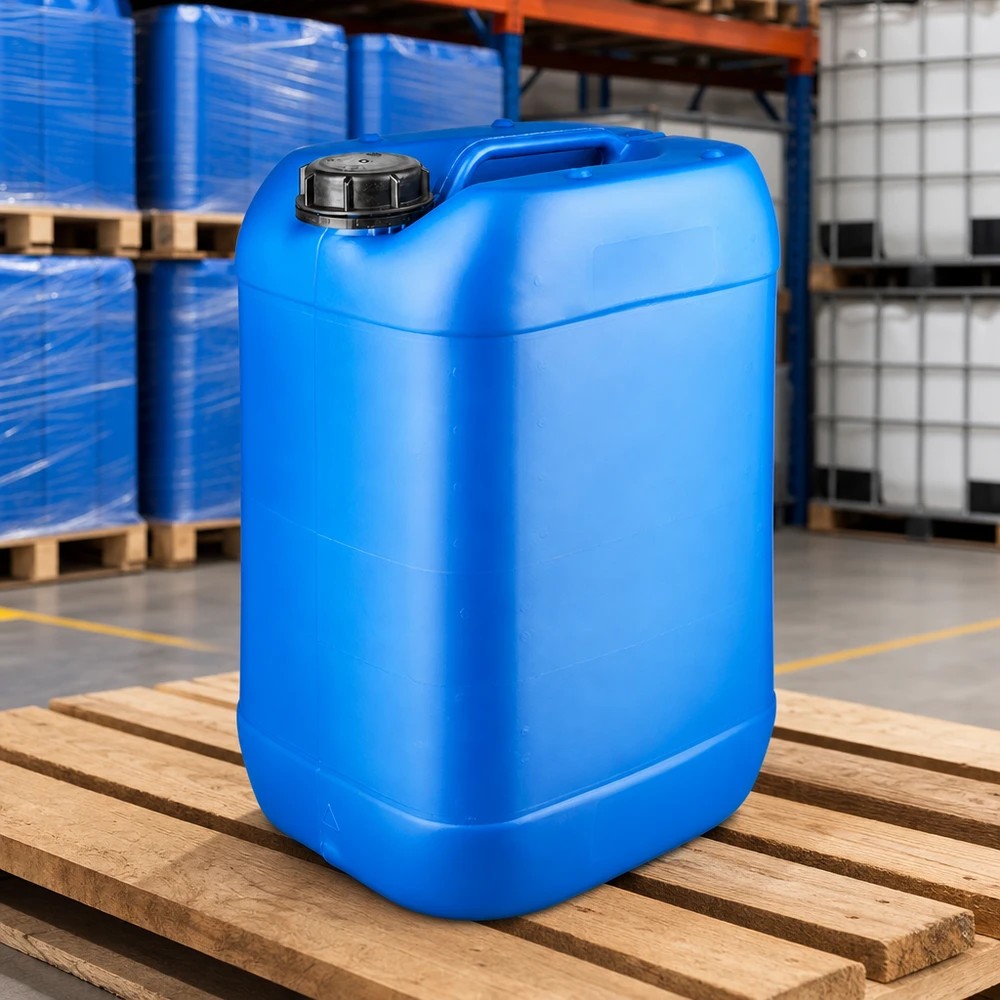 Tanica 25 litri blu con tappo a vite OV Tanica impilabile da 25 litri, blu, in plastica HDPE con tappo originale, disponibile a magazzino