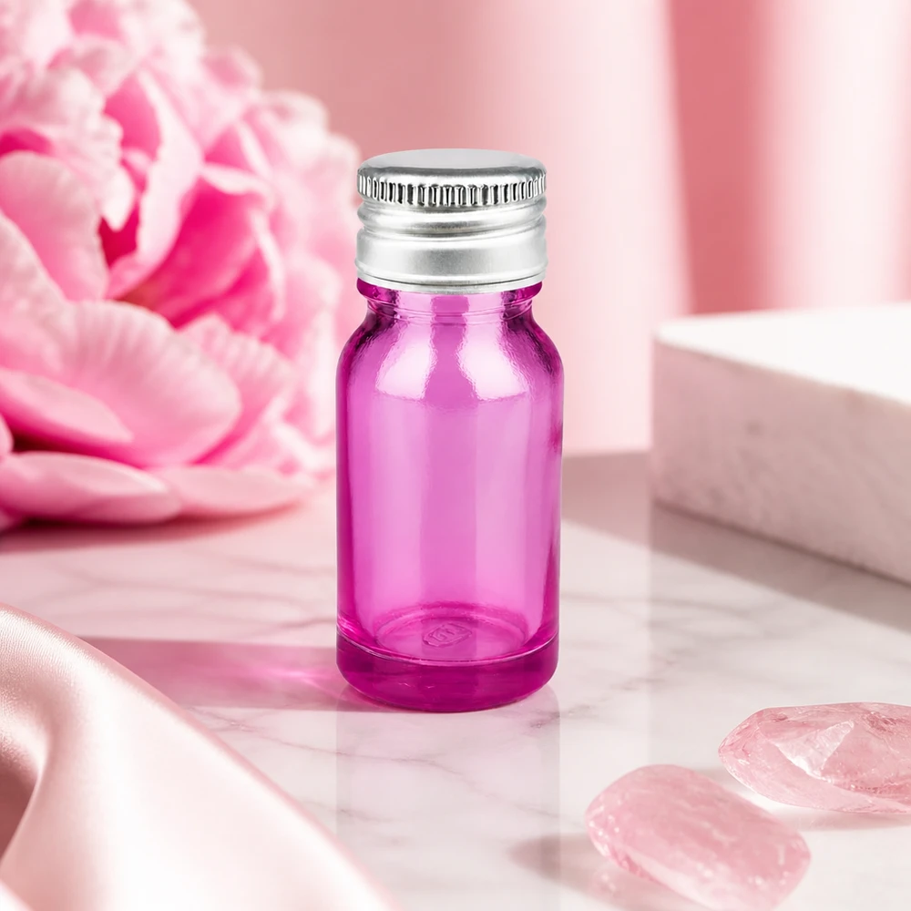 Bottiglia da 10ml tappo a vite 11mm alluminio-argento standard PurpleLine.UT18/10 Pratico flacone in vetro viola da 10 ml con filettatura da 11 mm, perfetto per i viaggi e gli spostamenti