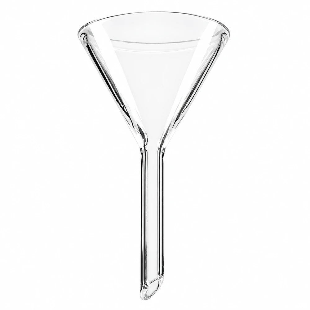 Imbuto Ø 35mm per calce sodata, angolo 60°, stile corto Imbuto in vetro di 35 mm di diametro in vetro soda-lime con angolo di 60 gradi e manico corto