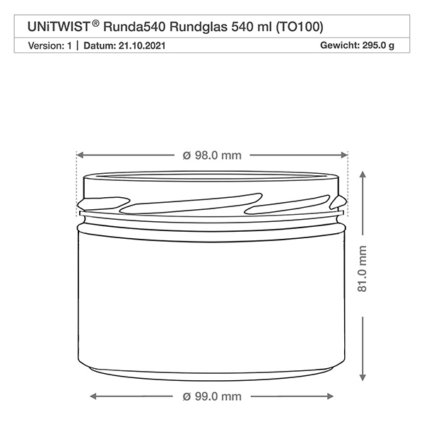 UNiTWIST Runda540 - Bicchieri capacità 540ml TO100 UNiTWIST Runda540 tumbler 540ml TO100 disegno tecnico dimensioni diametro 98mm altezza 81mm specifiche prodotto
