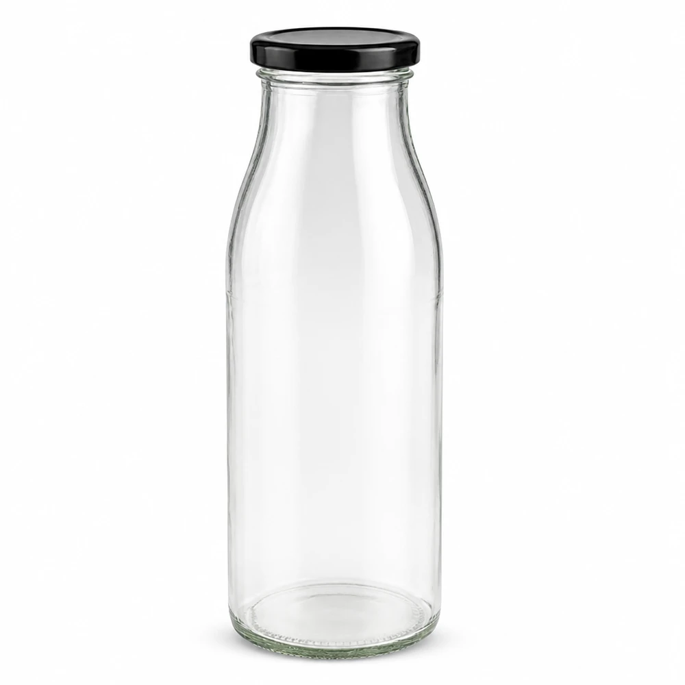 Bottiglia di vetro da 500 ml + coperchio BasicSeal nero UN... Bottiglia in vetro da 500 ml con coperchio nero BasicSeal Certificato ONU trasparente vuoto in piedi Foto del prodotto