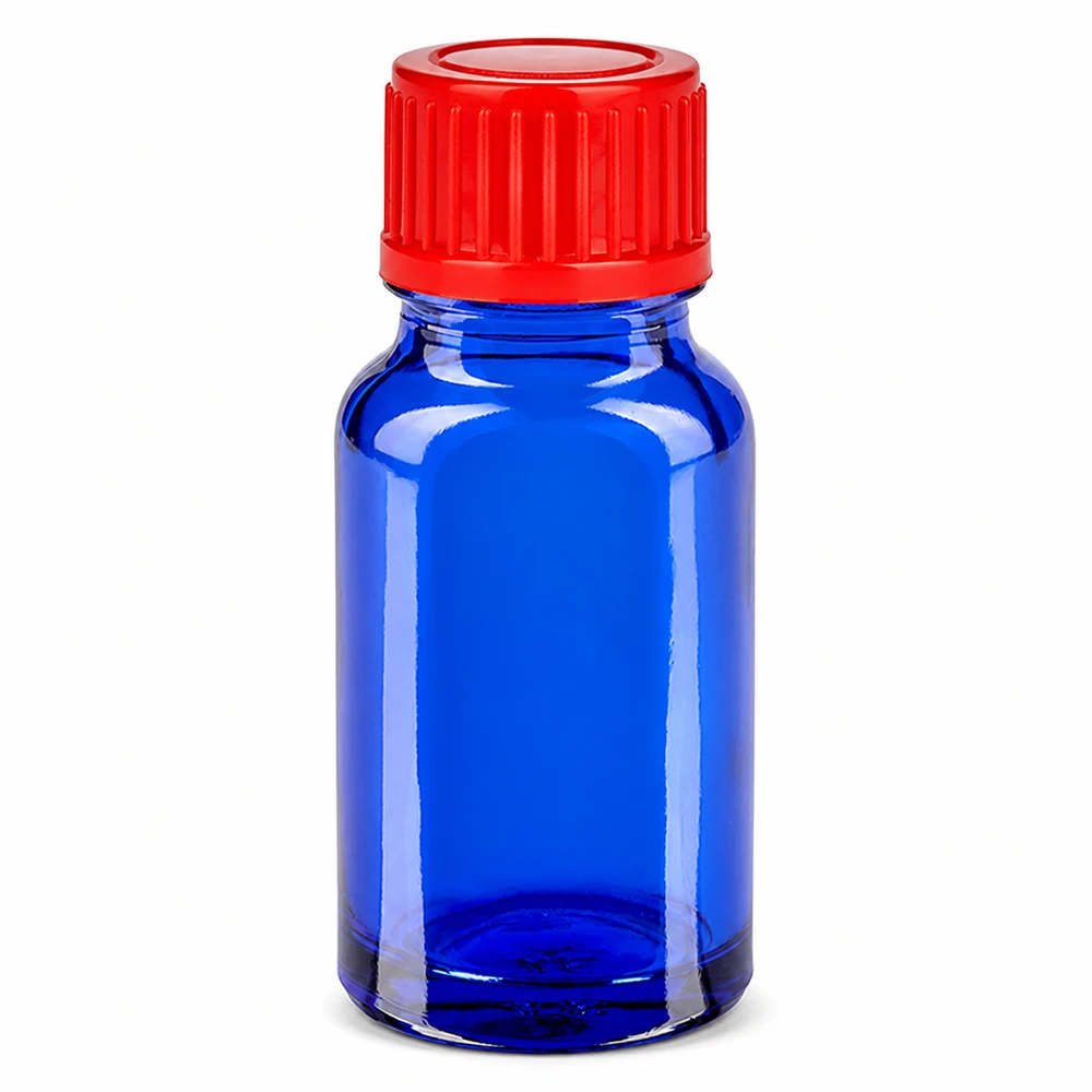 Flacone da 10ml 11mm SV rosso STD BlueLine UT18/10 Flacone in vetro blu di alta qualità da 10 ml con tappo a vite in plastica rossa a tenuta stagna