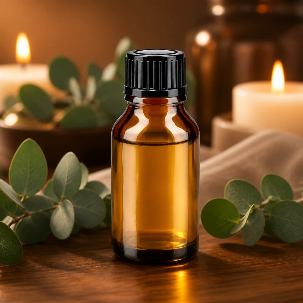 Bottiglia per farmacia marrone 15ml tappo a vite nero pc Piccolo flacone da farmacia da 15 ml, marrone con tappo nero, con candele ed eucalipto