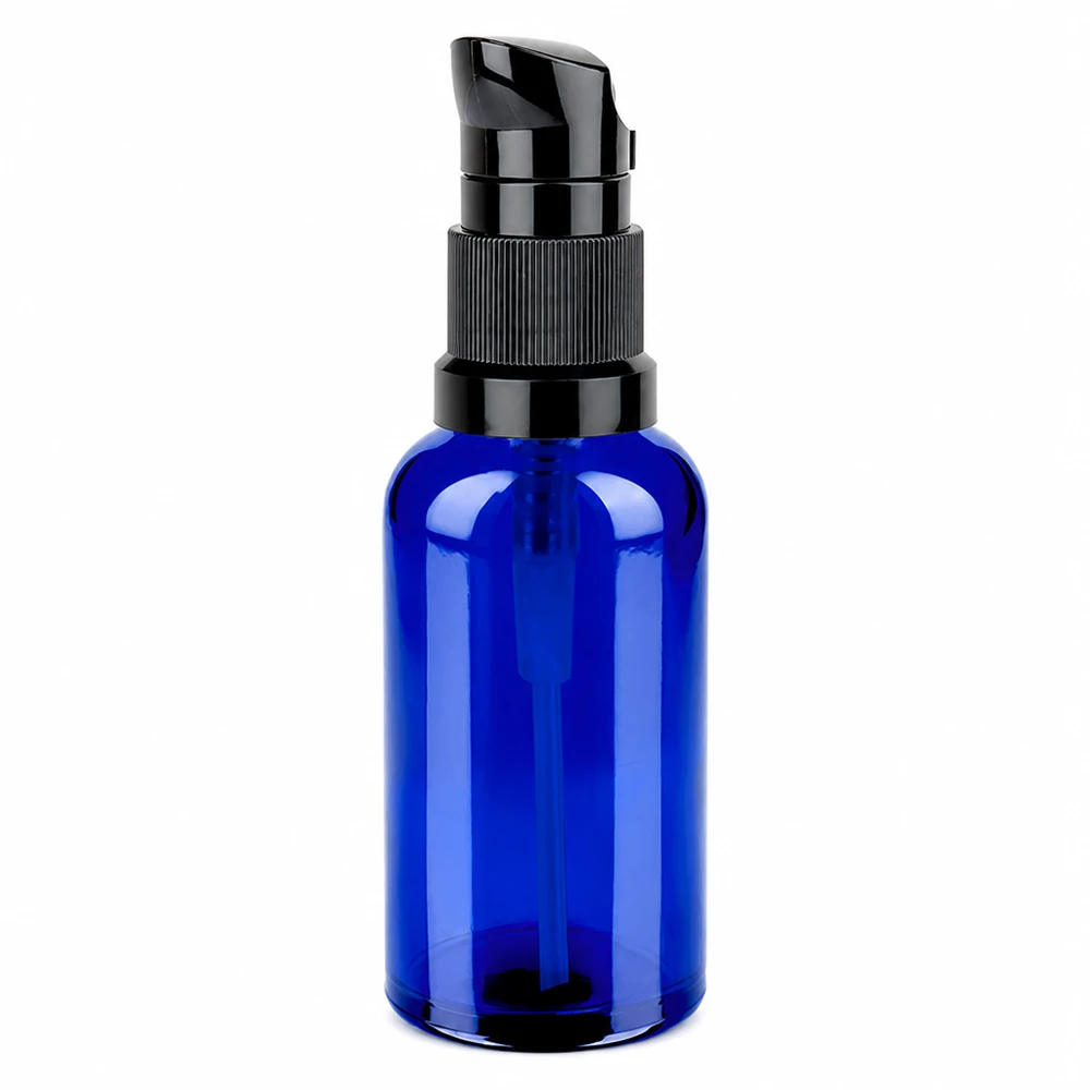 Flacone a pompa da 50 ml nero STD BlueLine UT18/50 Flacone a pompa per cosmetici 50ml blu con pompa nera STD BlueLine UT18/50
