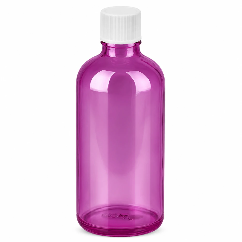 Flacone da 100 ml con tappo a vite bianco standard PurpleLine UT18/100 PurpleLine flacone da 100 ml in vetro di alta qualità con tappo a vite bianco per laboratori e farmacie