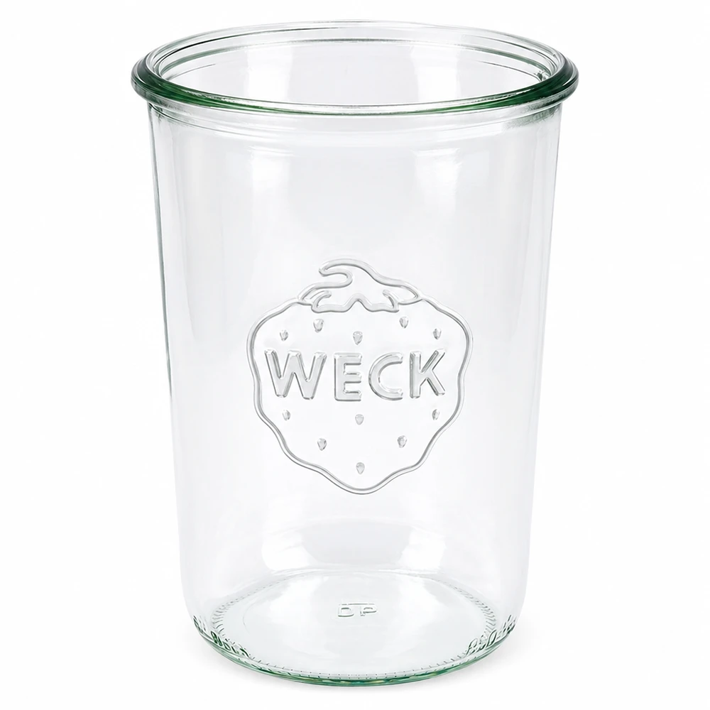 WECK 850ml RR100 vaso in vetro trasparente con logo inciso e bordo verde per la conservazione e lo stoccaggio