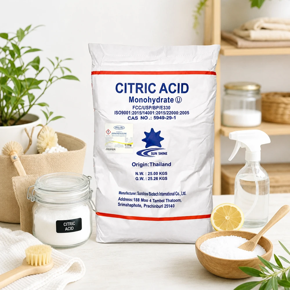 Sacco bianco alla rinfusa con 25 kg di acido citrico E330 per la pulizia e la decalcificazione ecologica della casa