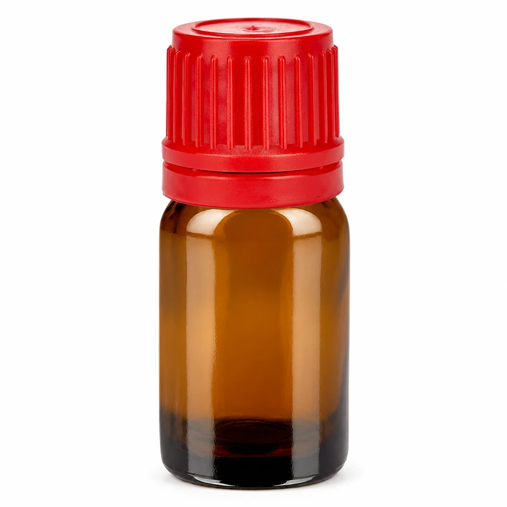 Bottiglia da 5ml 11mm SV rosso OV BrownLine UT18/5 Flacone in vetro ambrato da 5 ml con tappo rosso per oli essenziali e aromaterapia