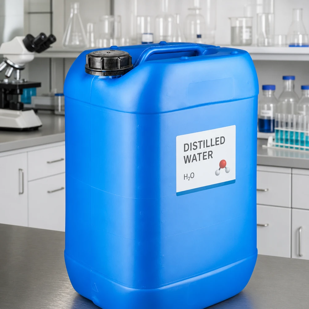 Tanica da 25 litri blu con tappo OV per acqua distillata H₂O in laboratorio