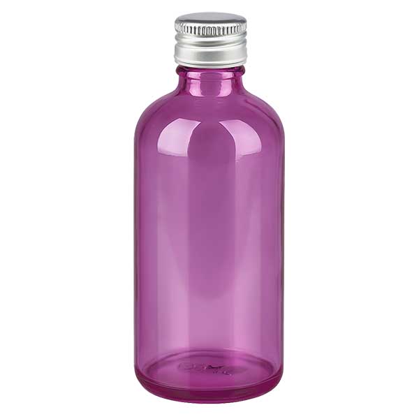 Bottiglia da 100 ml. Tappo a vite da 11 mm alluminio-argento standard PurpleLine. UT18/100