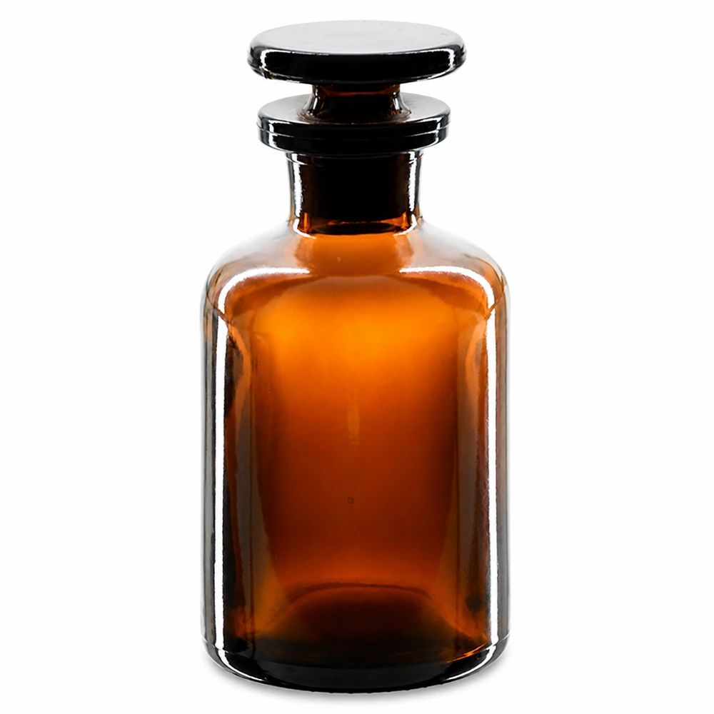 Bottiglia a spalla tonda 50ml marrone collo stretto in vetro con tappo Fiaschetta marrone a spalla arrotondata da 50 ml con tappo in vetro per uso di laboratorio e reagenti chimici