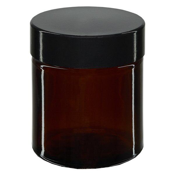 Barattolo in vetro da 30ml marrone, con coperchio in bachelite nera ApoGlas Barattolo in vetro da 30ml marrone, con coperchio in bachelite nera ApoGlas