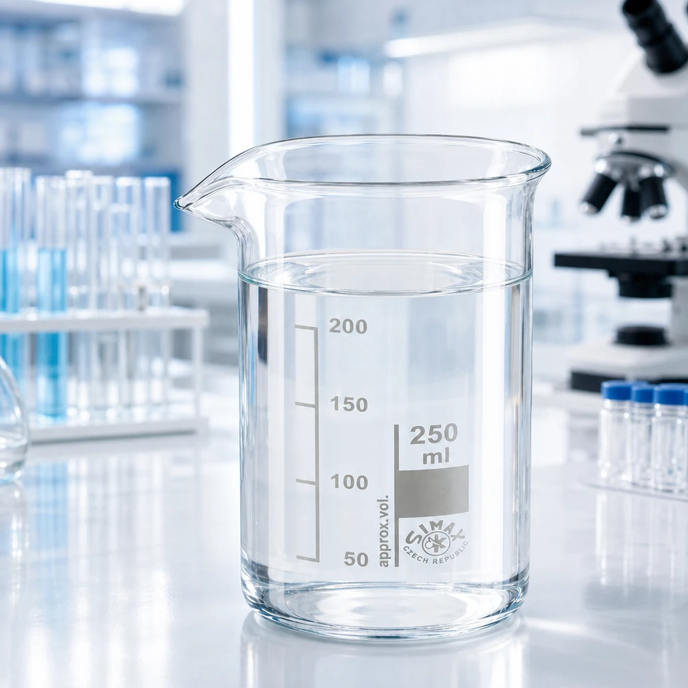 Becher da laboratorio trasparente da 250 ml, forma alta, in vetro borosilicato Simax con scala graduata in ml impressa a fuoco