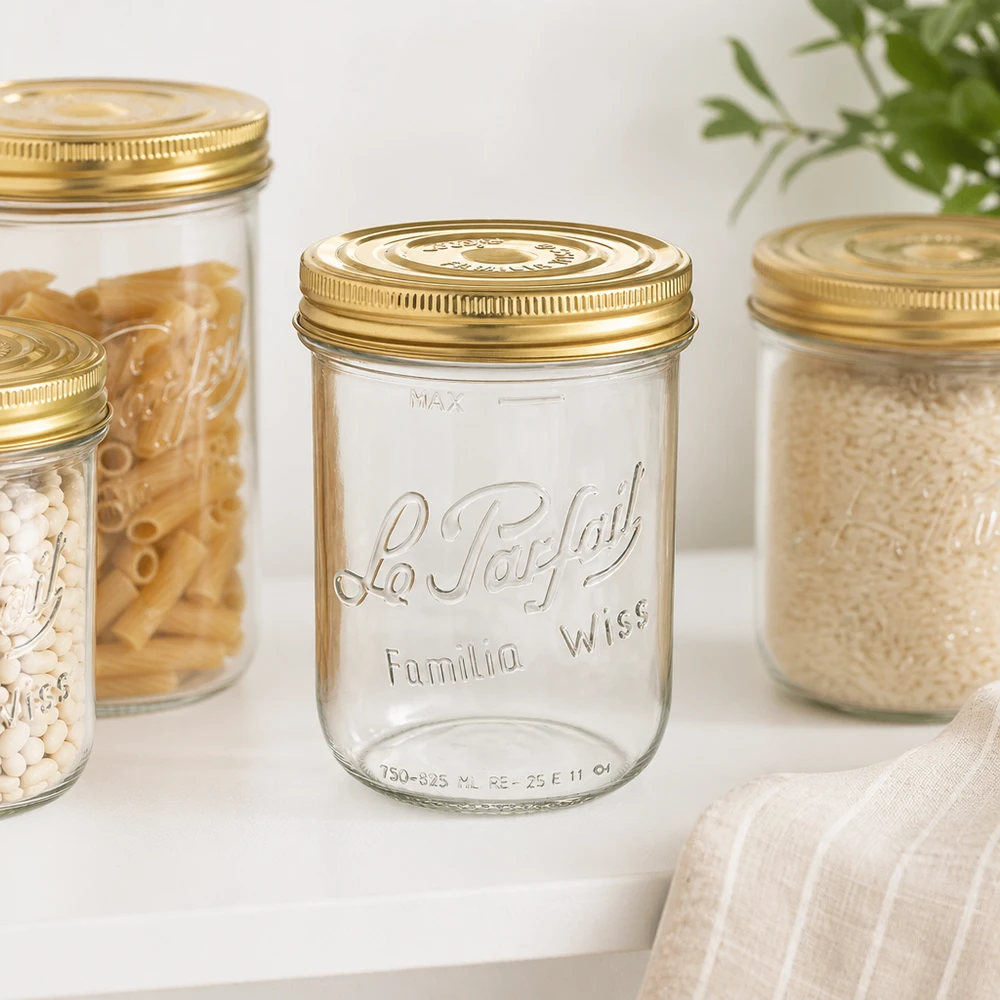 Familia Wiss 1020ml mason jar con coperchio dorato per conservare e fare scorta in cucina