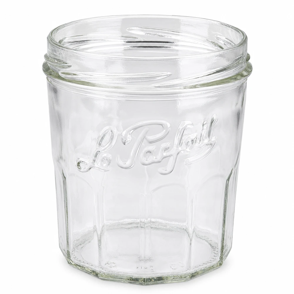 Vaso per conserve Le Parfait da 324 ml, senza coperchio, con design classico in rilievo e filettatura a vite per marmellata.
