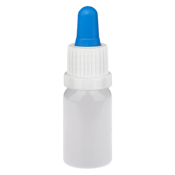 Flacone con pipetta da 10 ml bianco/blu con tappo antimanomissione WhiteLine UT18/10 Flacone con pipetta da 10 ml bianco/blu con tappo antimanomissione WhiteLine UT18/10