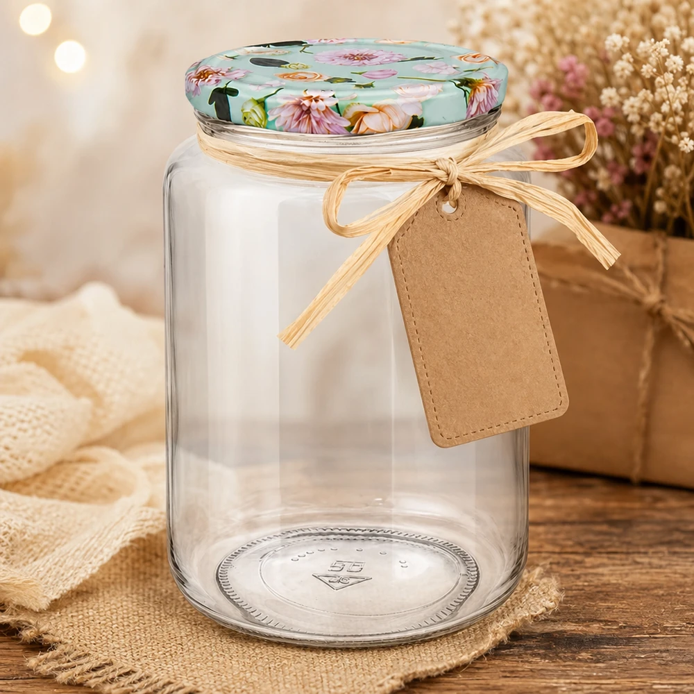 795ml vaso rotondo + coperchio BasicSeal flower mint UNiTWIST Barattolo rotondo da 795 ml con nastro ed etichetta da regalo, coperchio con fiore di menta per idee regalo creative fai da te