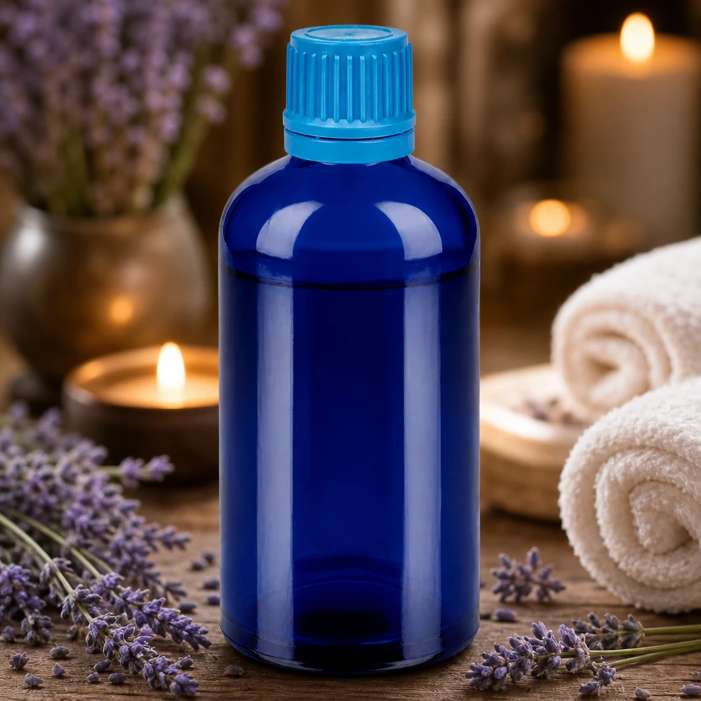 Bottiglia da 100ml 11mm SV blu OV BlueLine UT18/100 Pratico flacone per farmacisti da 100 ml, di colore blu, con chiusura a prova di manomissione