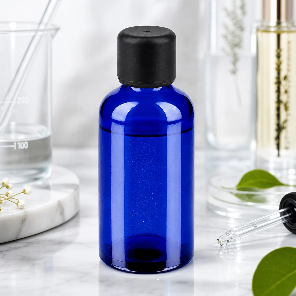 Flacone da 50ml 6mm SV nero STD BlueLine UT18/50 Robusto flacone da 50 ml con filettatura standard per la conservazione sicura di medicinali e omeopatia