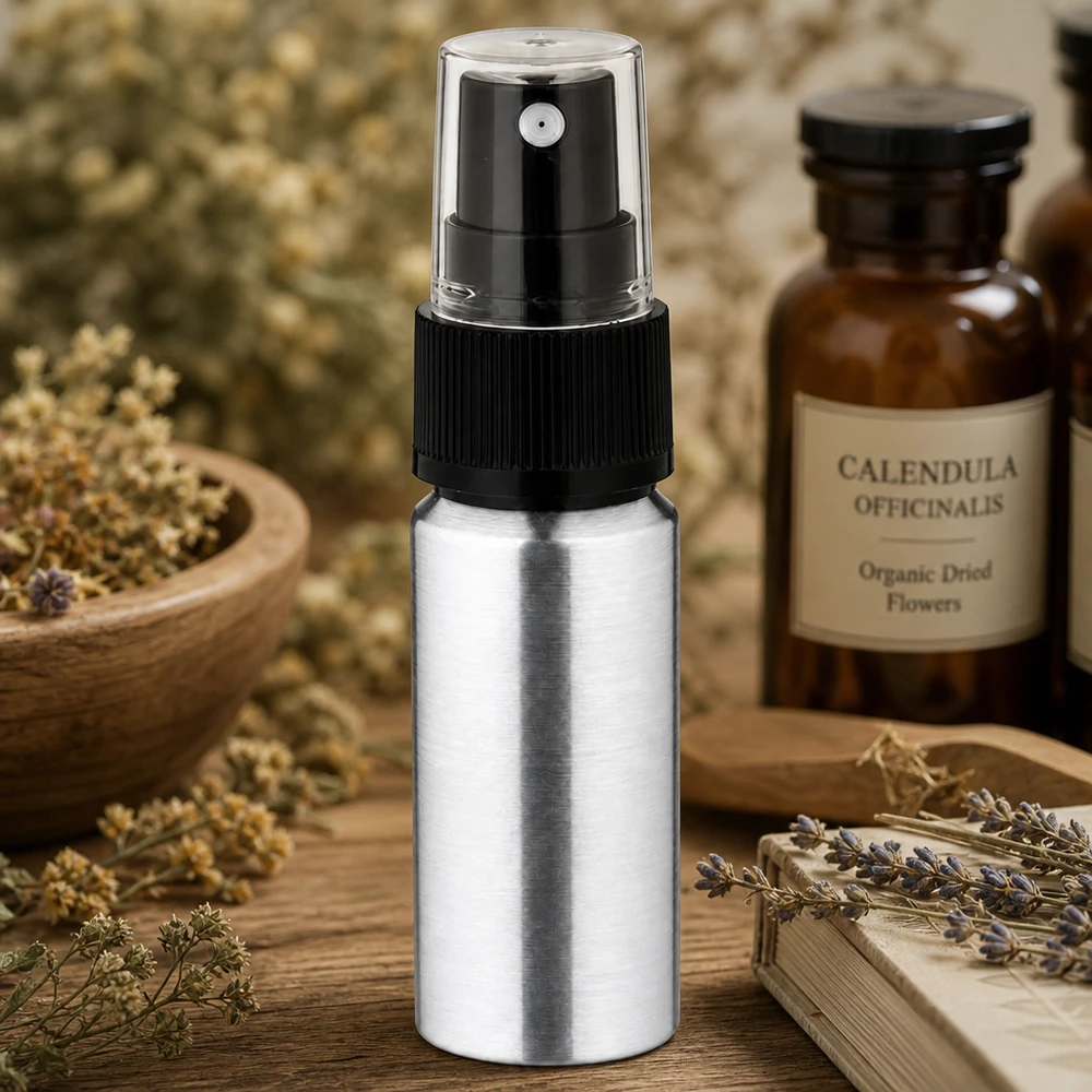 Leggero flacone spray in alluminio da 20 ml, ideale per l'utilizzo in viaggio e in mobilità
