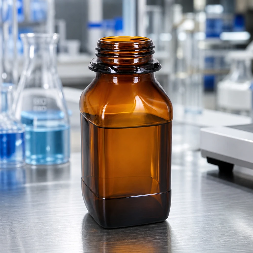 Bottiglia in vetro ambrato da 500 ml con collo largo - Perfetta per le vostre sostanze preziose Bottiglia rettangolare per prodotti chimici da 500 ml in vetro borosilicato ambrato di alta qualità per laboratori