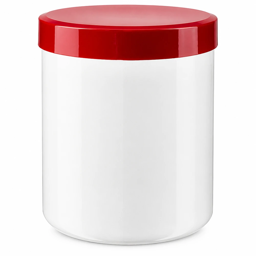 Vasetto per unguenti 250g bianco con coperchio a vite rosso (PP) Barattolo cosmetico da 250 g, bianco, con coperchio a vite rosso, per il confezionamento di pomate