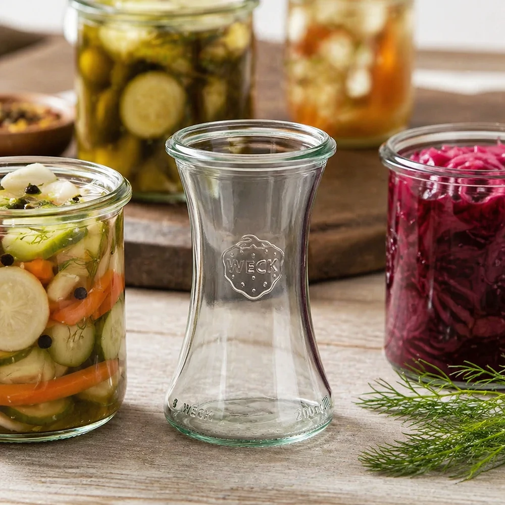 WECK RR60 vaso per salumi 200ml tra colorati vasi per verdure in salamoia e vasi per conserve su base di legno