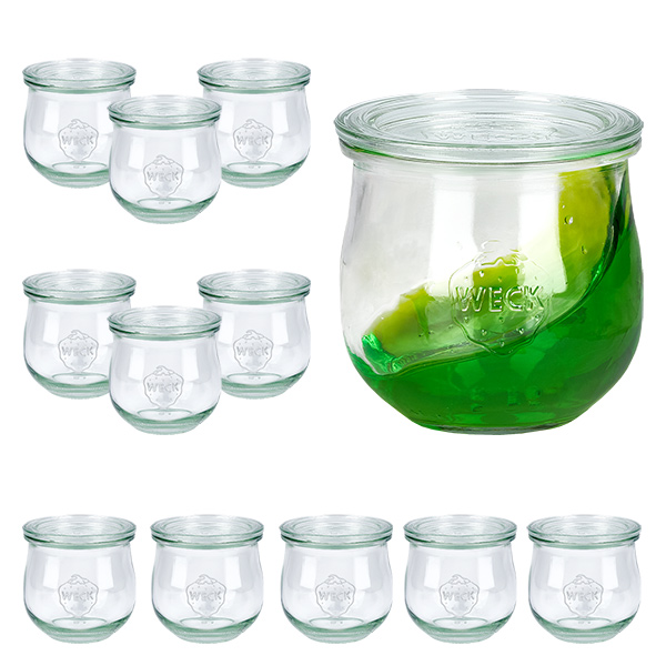 Set di 12 vasi Weck da 370 ml con 12 coperchi di vetro