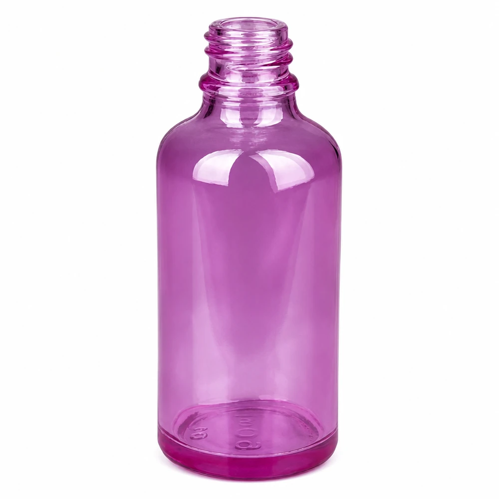 Bottiglia da 50ml tappo a vite 11mm alluminio-argento standard PurpleLine.UT18/50 Bottiglia in vetro di alta qualità da 50 ml in colore viola con filettatura SV da 11 mm per un dosaggio sicuro.