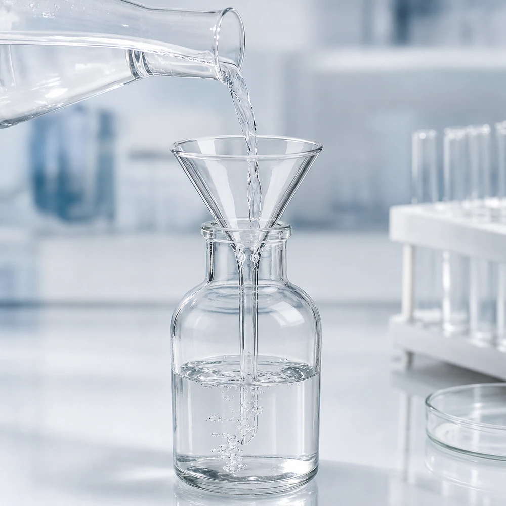 Imbuto Ø 75mm borosilicato angolo 60 stile corto Imbuto in vetro borosilicato trasparente di 75 mm di diametro per una visione chiara durante i travasi