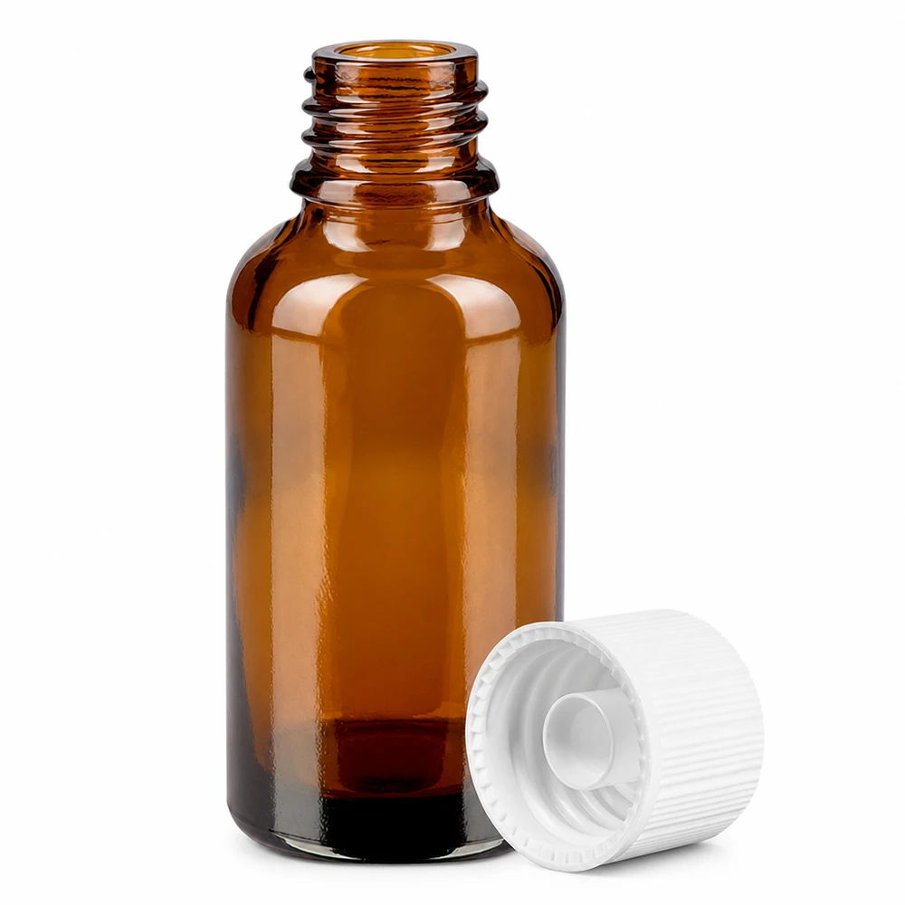 Bottiglia da 30ml 11mm SV bianco STD BrownLine UT18/30 Flacone campione da 30 ml in vetro colorato con tappo bianco ergonomico per una facile manipolazione