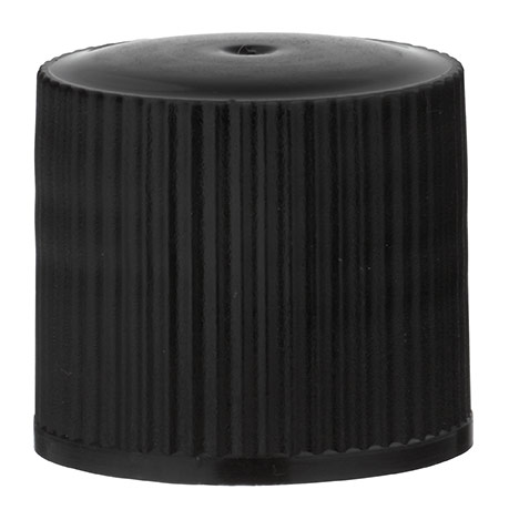 Tappo a vite 16,8x17,2 mm, filettatura GL18, PE nero con sigillo Tappo a vite 16,8x17,2 mm, filettatura GL18, PE nero con sigillo