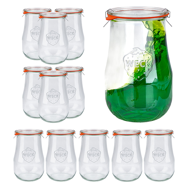 Set di 12 vasetti Weck da 1750 ml con 12 coperchi in vetro,