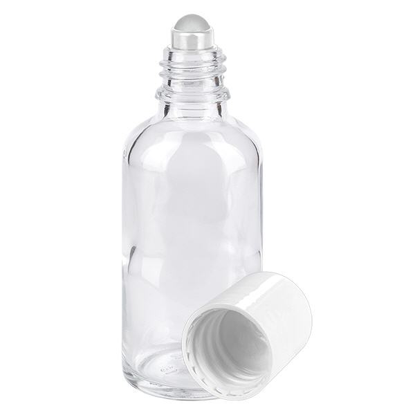 Flacone roll-on trasparente da 50ml STD bianco ApoGlas Flacone roll-on trasparente da 50ml STD bianco ApoGlas