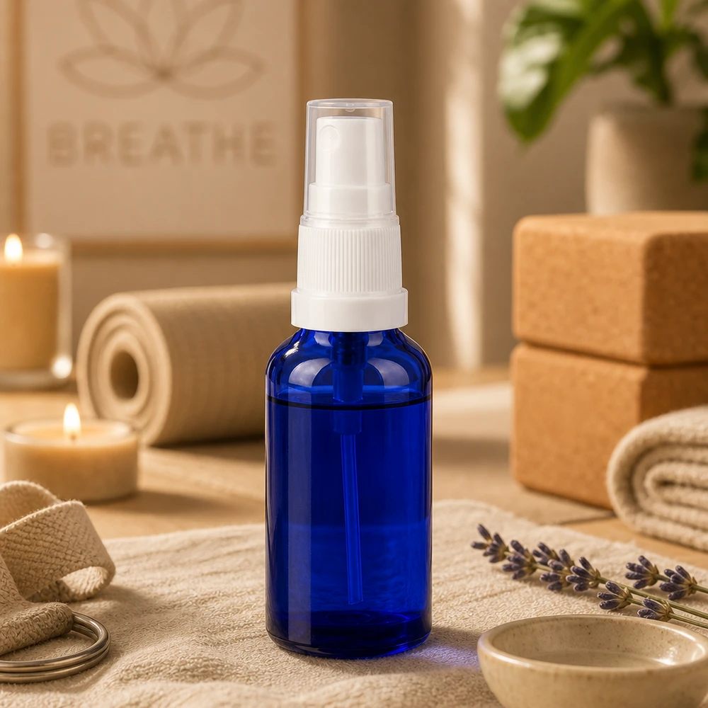 Flacone spray da 30 ml bianco/trasparente STD BlueLine UT18/30 Robusto flacone spray da 30 ml in vetro blu con spruzzatore a pompa bianco per uso quotidiano