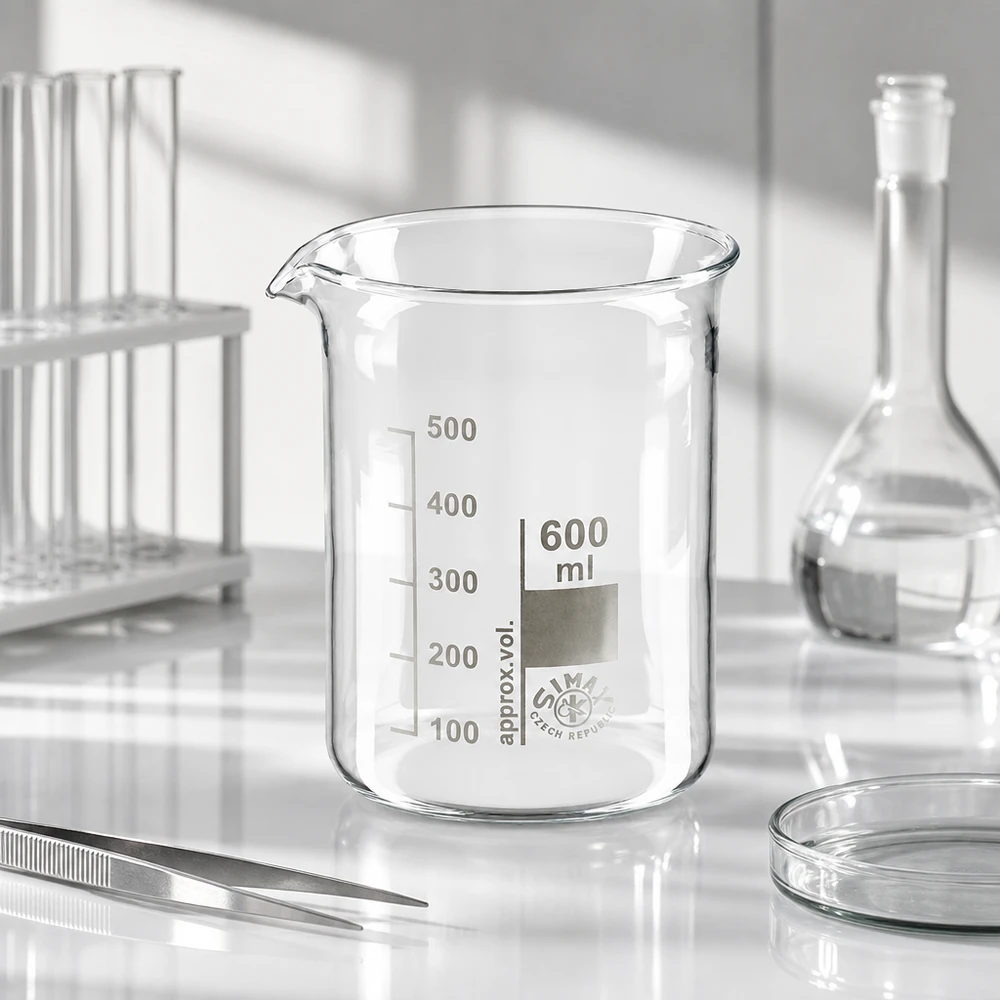Bicchiere trasparente da 600 ml a stampo basso in vetro borosilicato di alta qualità con graduazione precisa