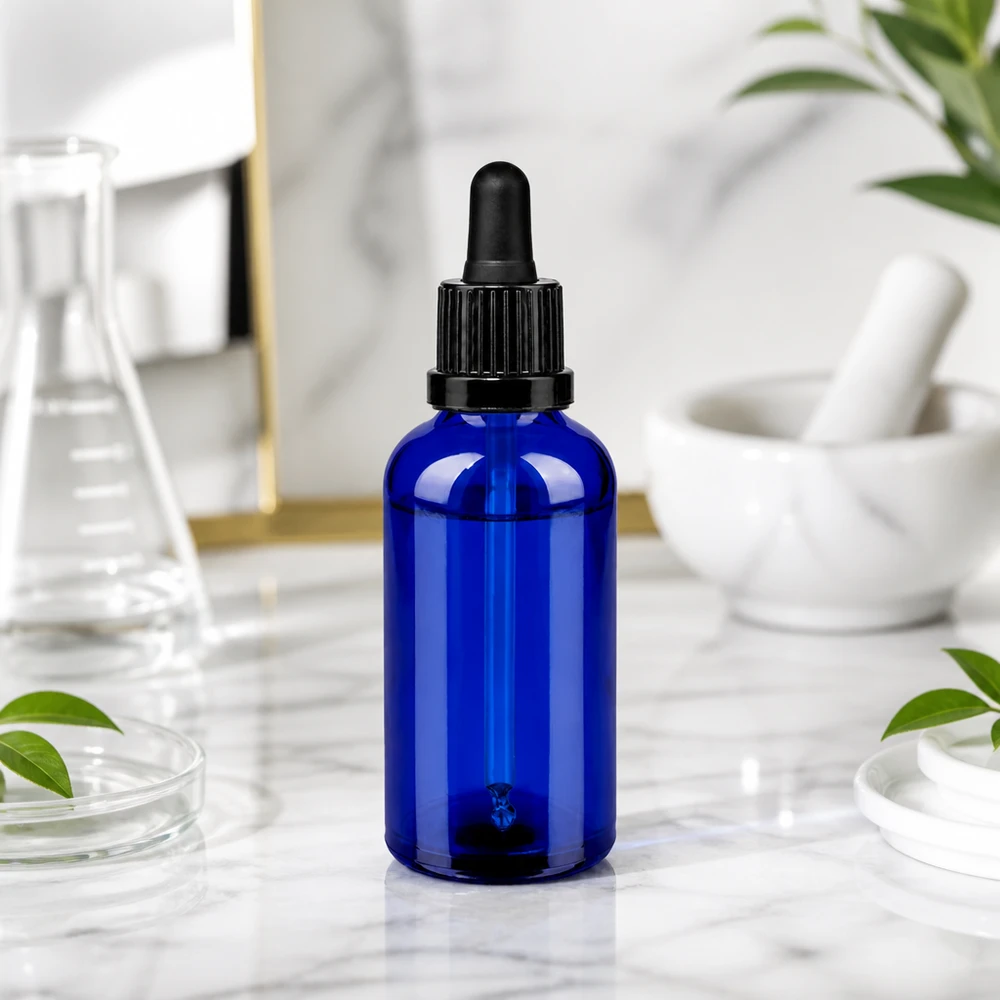 Flacone per pipette da 50ml nero OV BlueLine UT18/50 Elegante flacone contagocce blu con superficie opaca - design moderno per prodotti di alta qualità