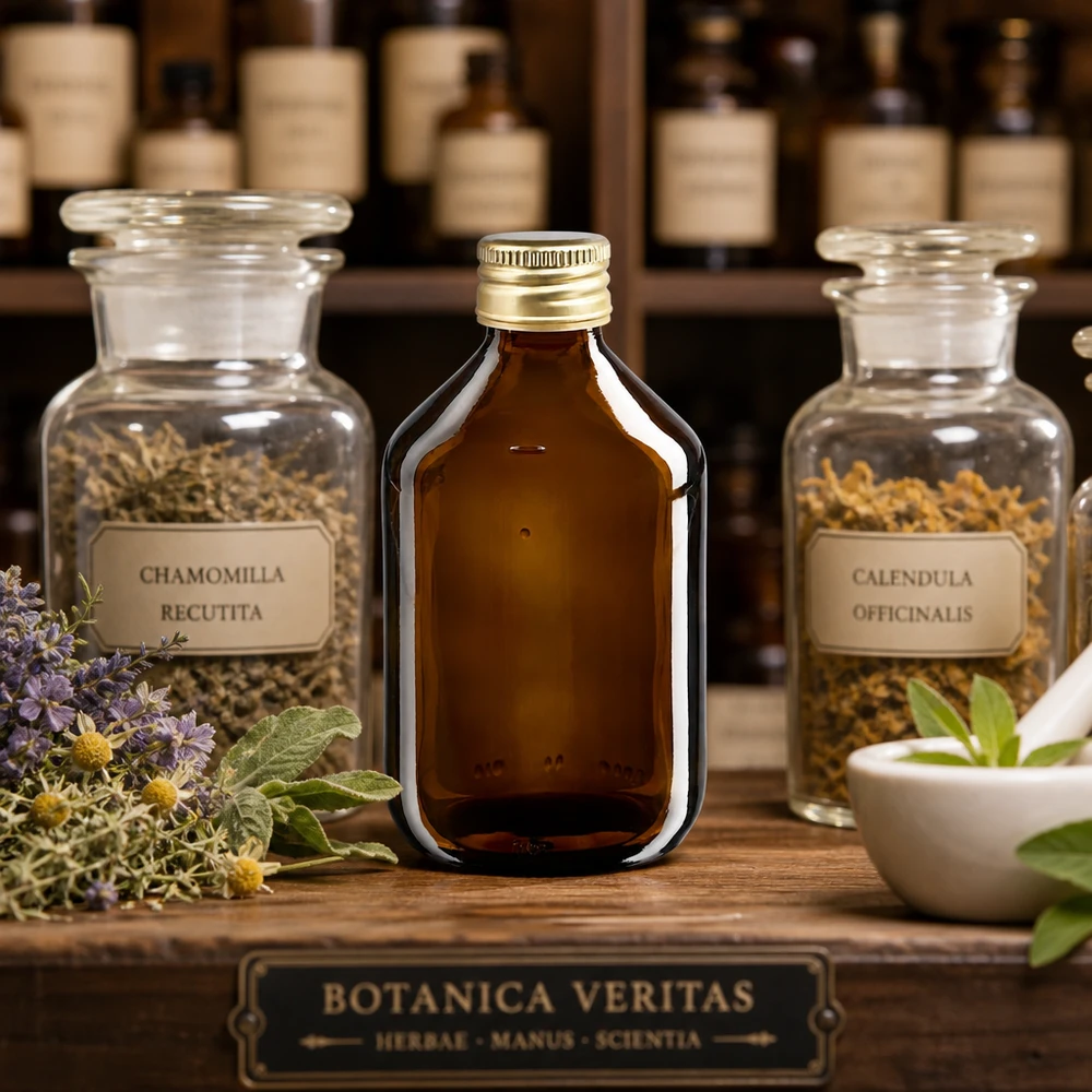 Flacone per medicinali da 300 ml marrone, con tappo in alluminio dorato Ap Flacone per medicinali compatto da 300 ml in marrone con pratico tappo in alluminio per l'uso quotidiano