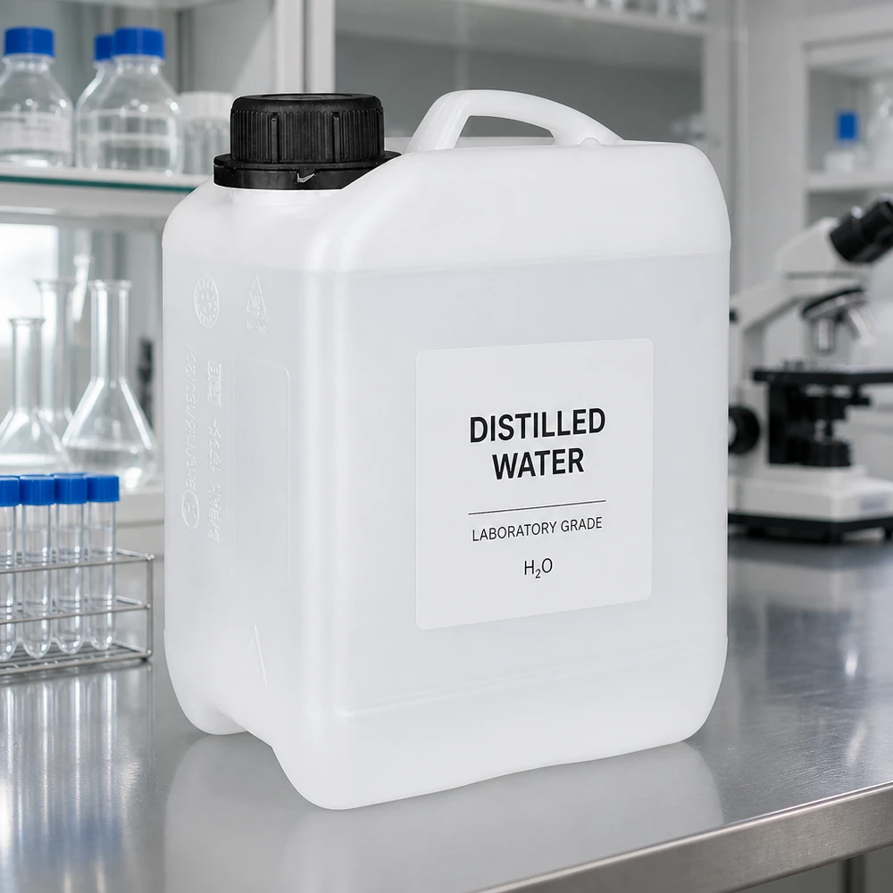 Tanica 2,5 litri con tappo a vite OV Tanica da laboratorio da 2,5 litri in HDPE bianco con tappo OV nero per acqua distillata