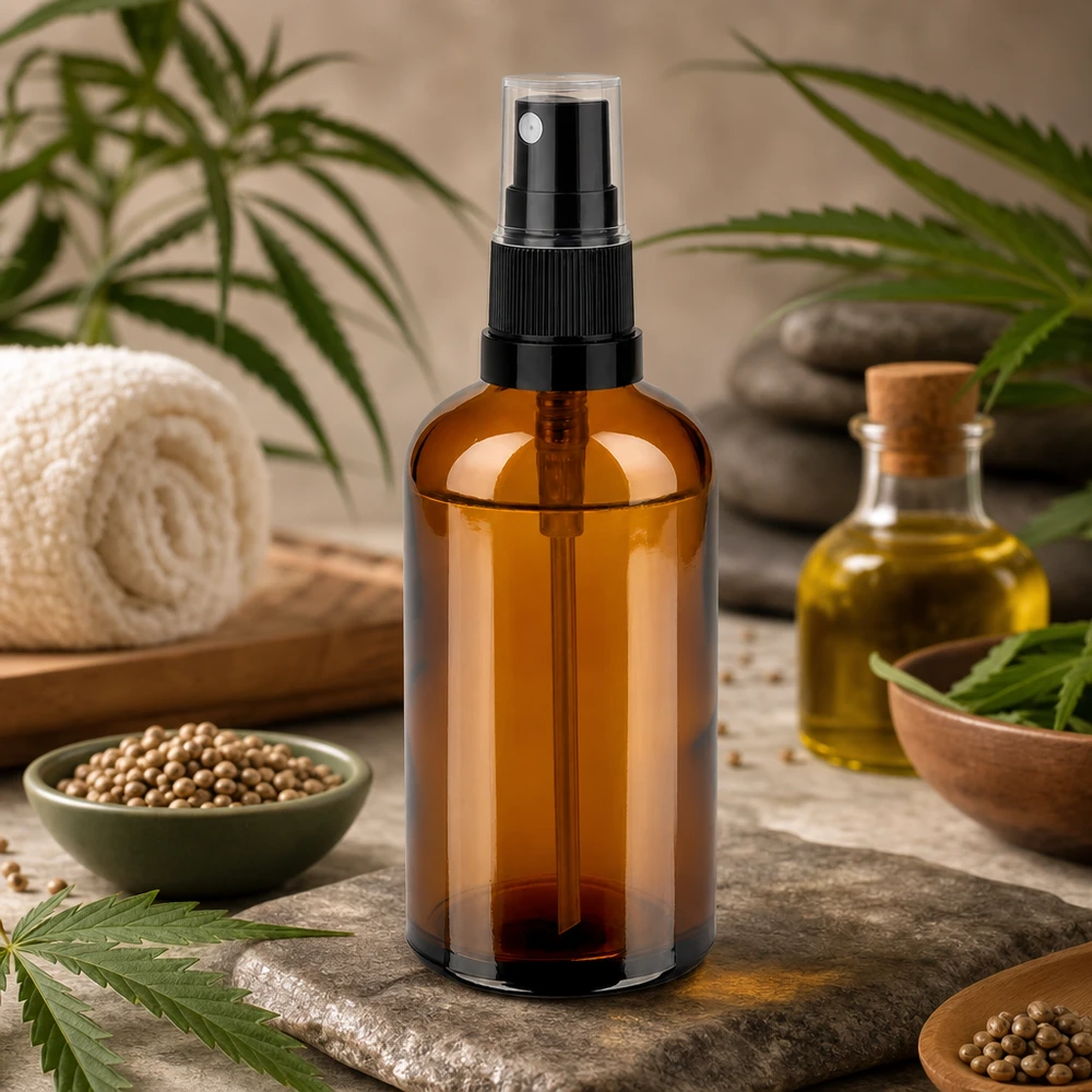 Flacone spray da 100 ml nero/tr. STD BrownLine UT18/100 Versatile flacone spray in vetro da 100 ml per cosmetici fai da te e prodotti per la cura della pelle fatti in casa