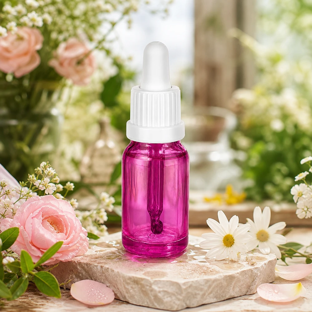 Flacone per pipette da 10 ml bianco Originality con tappo a vite PurpleLine UT18/10 Pratico flacone contagocce da 10 ml con elegante design viola OV PurpleLine UT18/10